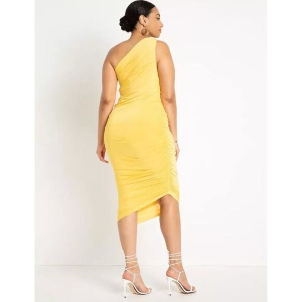 Eloquii Ruched One Shoulder Dress skyride blue ruched asymmetrical midi, size 16 - Picture 15 of 15
